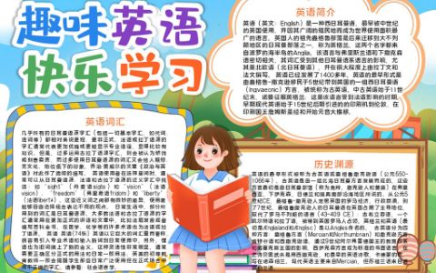 趣味英语快乐学习学生素材电子小报word模板