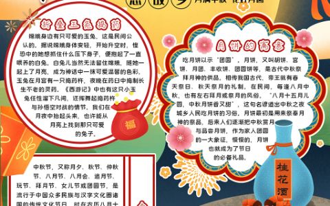 中国风中秋节小报中秋由来手抄报word电子模板