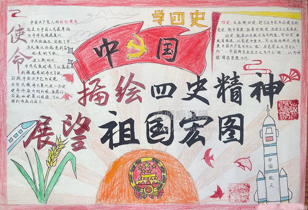 描绘四史精神 展望祖国宏图手抄报图片