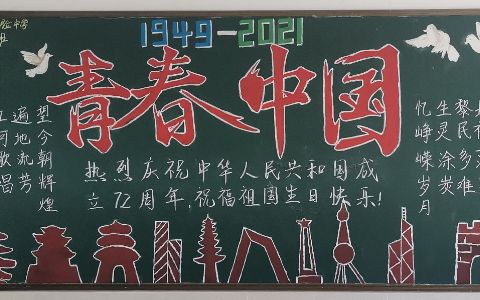 热烈庆祝中华人民共和国成立72周年黑板报图片 青春中国