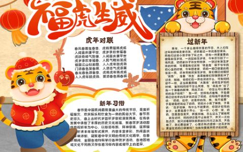 虎年大吉2022年过新年春节手抄报word电子模板