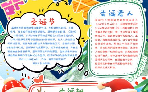 欢乐圣诞节竖版卡通手抄报小报word电子模板