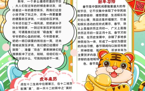 新年快乐手抄报虎年小报word电子模板