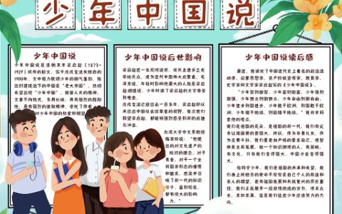 可爱清新少年中国说校园学生手抄报小word电子模板