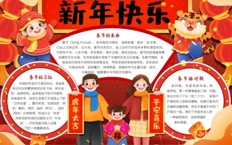 喜庆新年快乐小报春节手抄报word电子模板