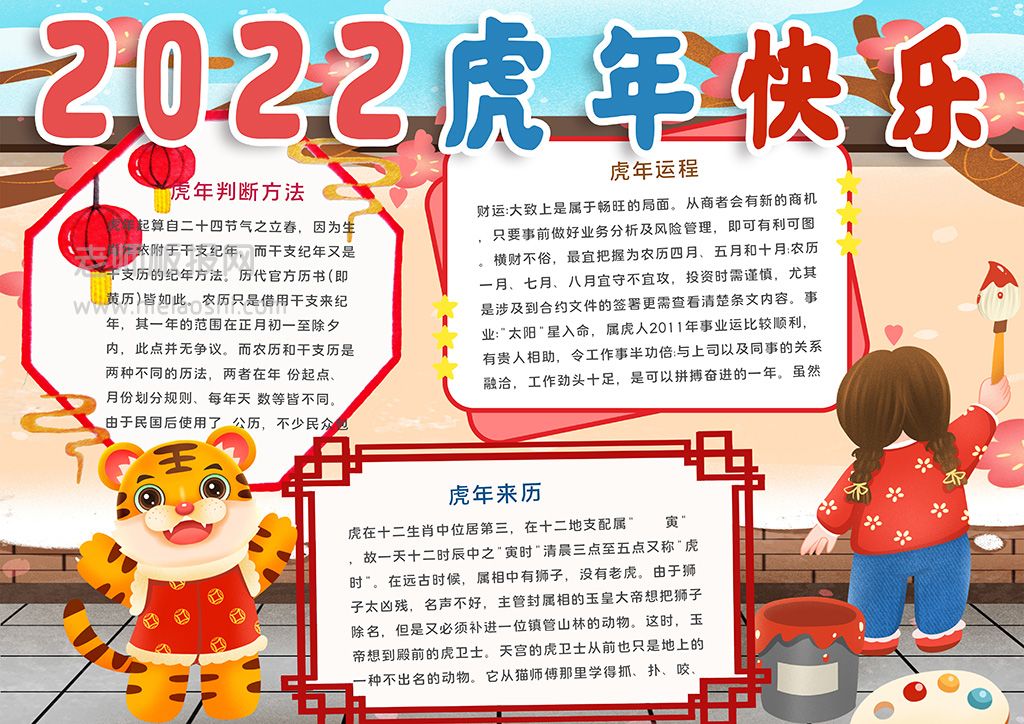 2022虎年快乐主题手抄报word电子模板