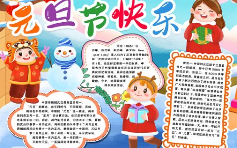 元旦节快乐小报手抄报Word电子模版