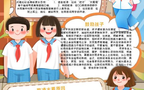 卡通竖版学生防止校园欺凌小报word电子模板