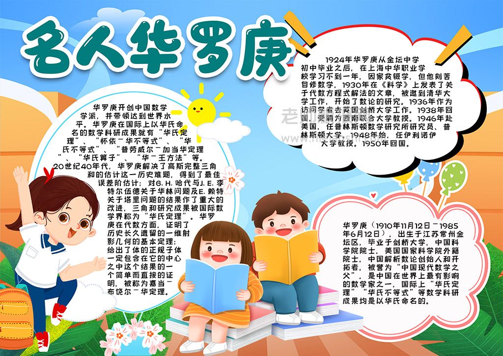 华罗庚名人学生素材小报手抄报word电子模版