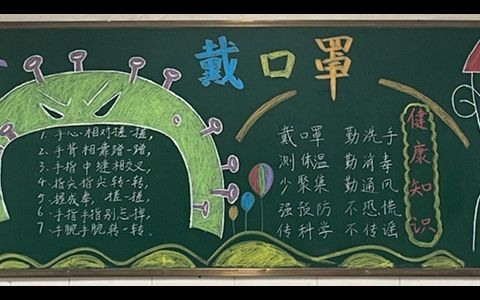 小学生勤洗手戴口罩黑板报图片