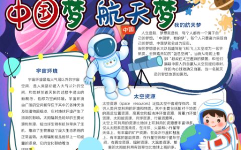 中国梦航天梦学生素材通用小报word电子模板