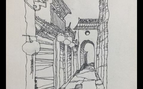 小学生风景画 雨巷素描练习图片