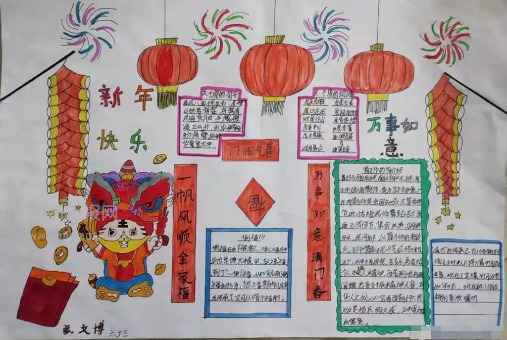 小学生《新年快乐》主题手抄报绘画-含内容文字