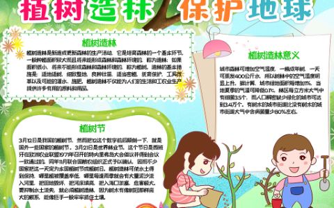 3·12植树节小报保护环境保护地球小报推荐Word电子模板下载