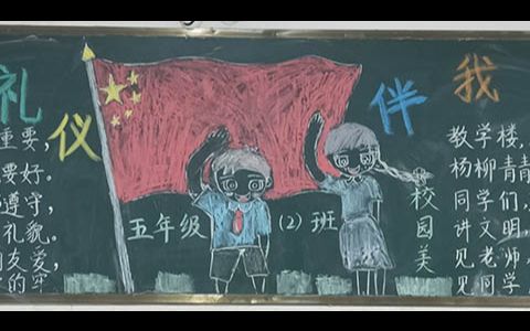 《文明礼仪伴我行》主题小学生黑板报绘画图片+内容文字