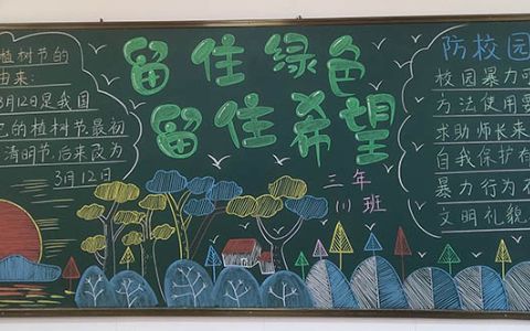 3·12植树节黑板报绘画图片+内容文字 留住绿色留着希望