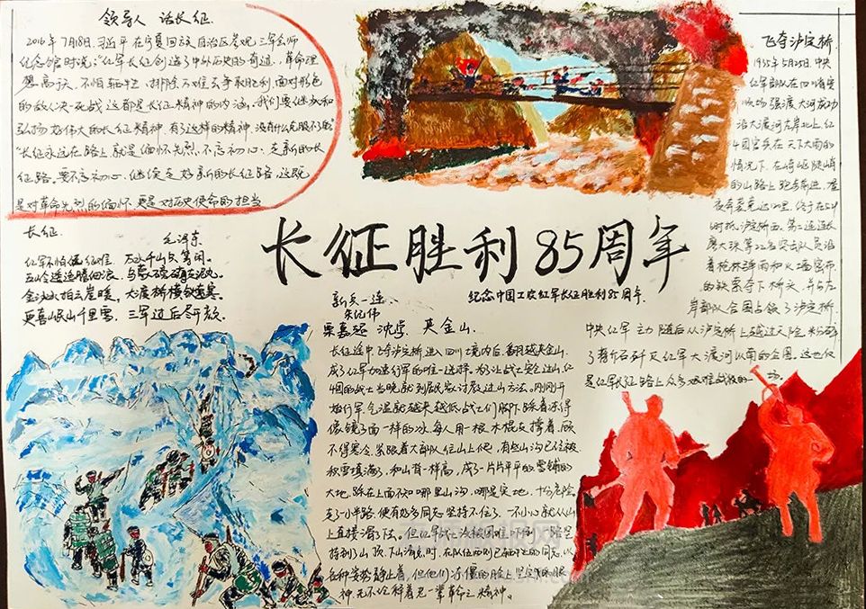 《长征胜利85周年》历史主题手抄报绘画图片