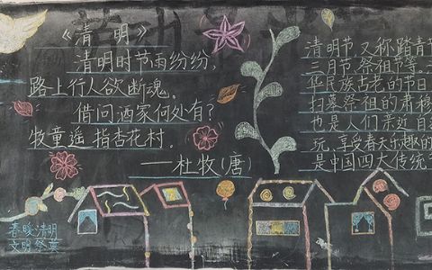 2022清明节主题学生绘画黑板报图片-内容文字