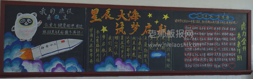 《星辰大海筑梦启航》中学生主题黑板报绘画图片-内容文字