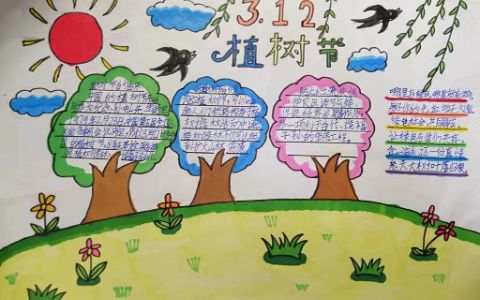 小学生3·12植树手抄报绘画图片-含内容文字