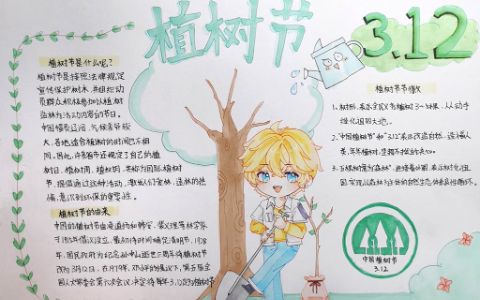 3·12植树节主题手抄报绘画图片内容文字-植树节的由来