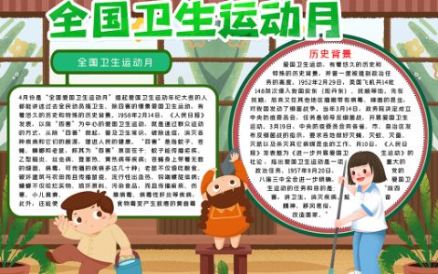 卡通全国卫生运动月主题学生素材小报word电子模板