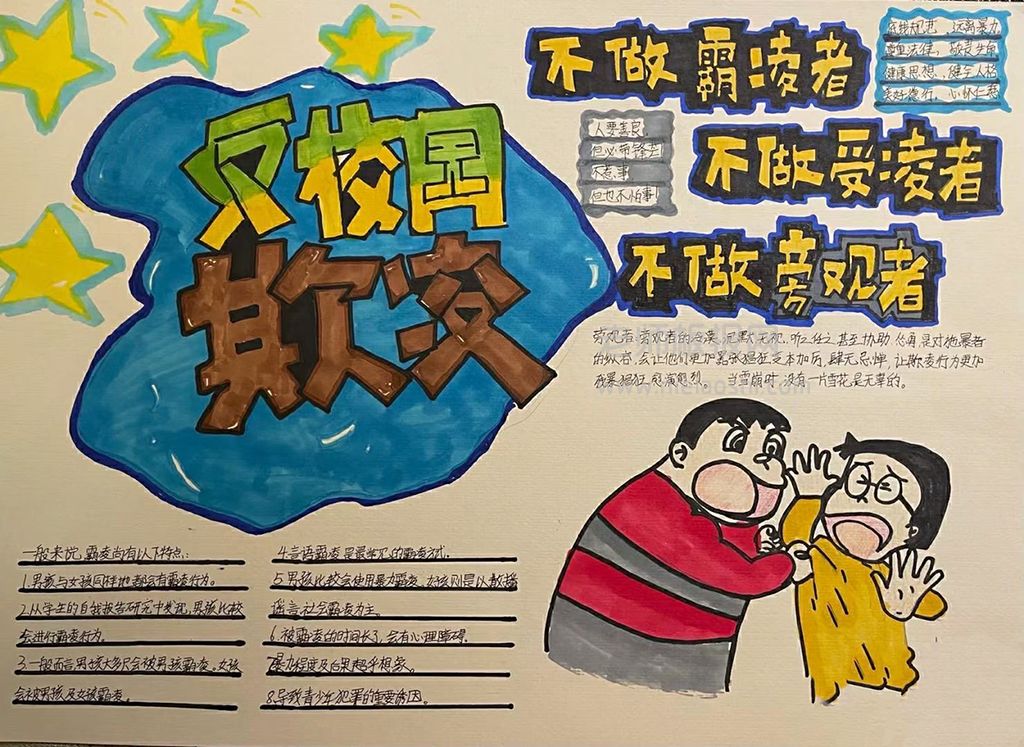 反对校园霸凌主题手抄报绘画图片