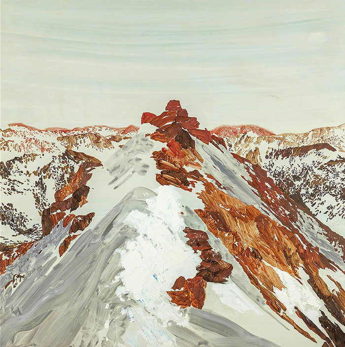 巍峨山峰油画作品欣赏图，色彩丰富的大山油画