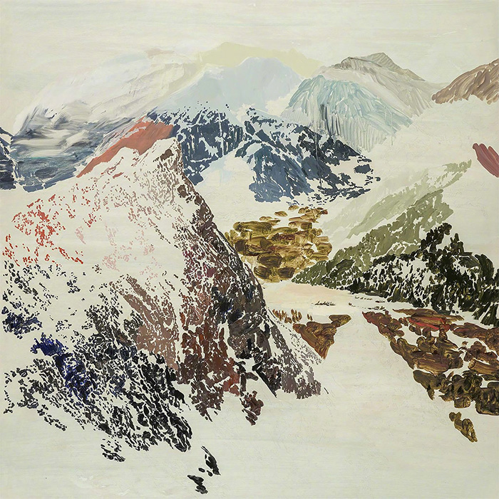 巍峨山峰油画作品欣赏图，色彩丰富的大山油画