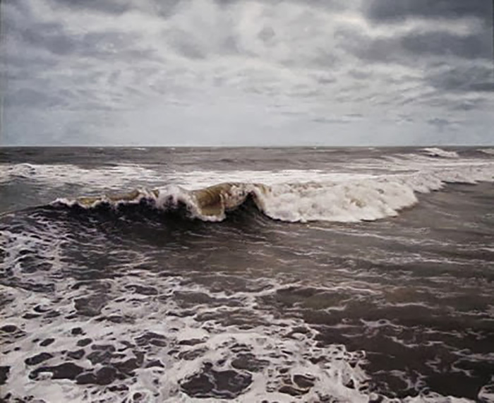 海浪风景油画欣赏图·多彩天空下的海浪