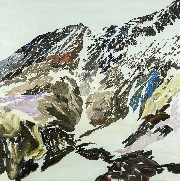 巍峨山峰油画作品欣赏图，色彩丰富的大山油画