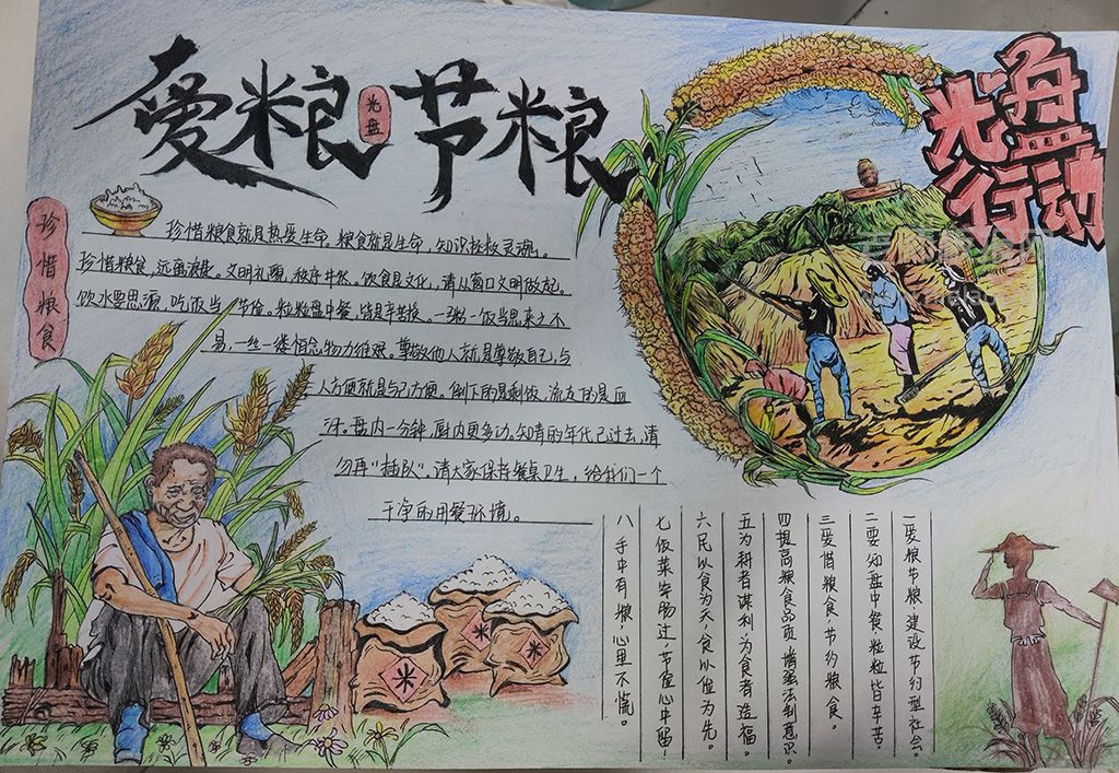 光盘行动·爱粮节粮手抄报绘画图片-含文字内容