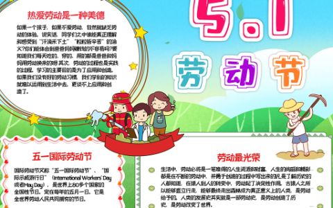 五一国际劳动节主题素材手抄报word电子模板下载