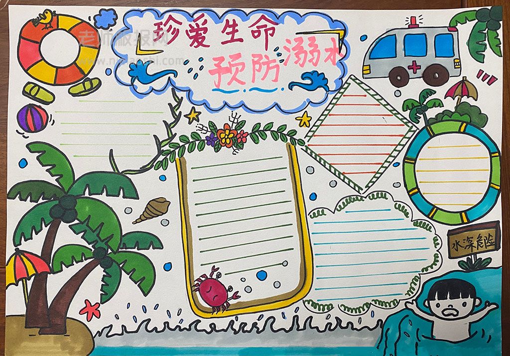 珍爱生命·预防溺水手抄报绘画图片-中小学生溺水防护知识