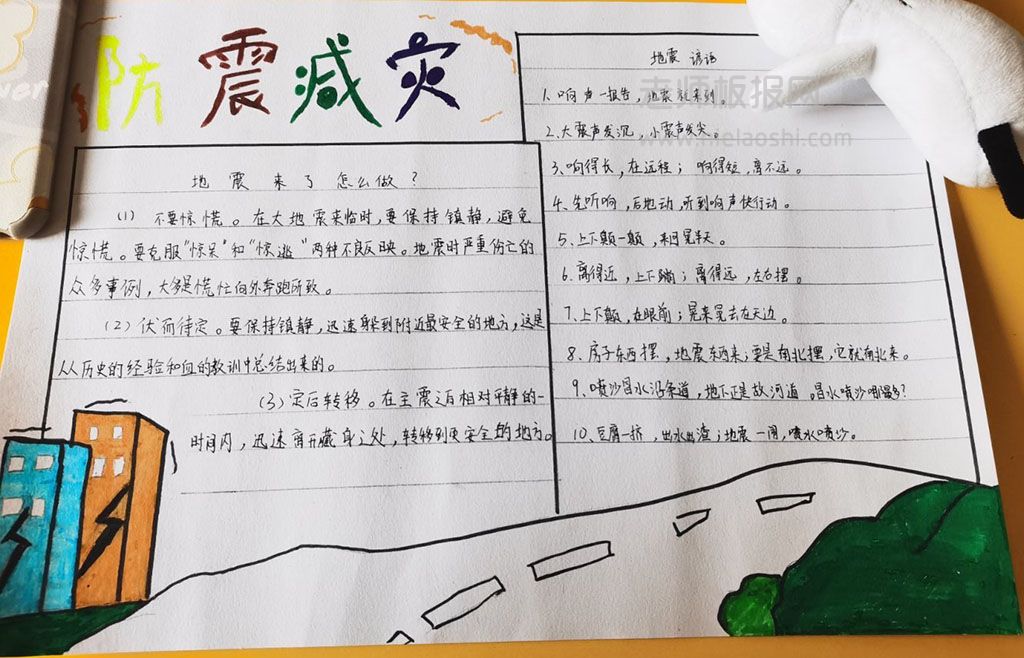 小学生防震减灾主题手抄报·含文字内容·防震减灾手抄报