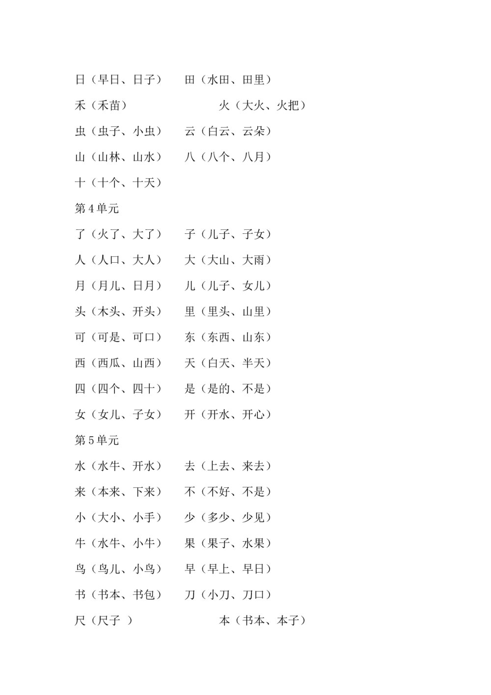 一年级语文上册知识点汇总word5