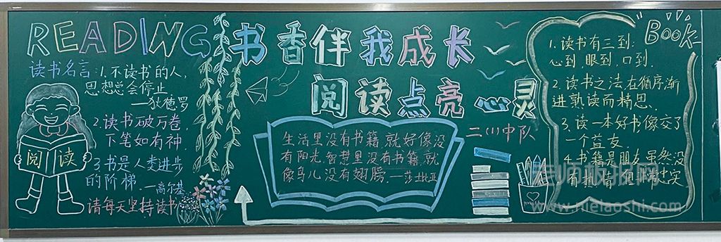 阅读电亮心灵·书香伴我成长黑板报图片-含文字内容