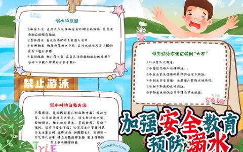 预防溺水`加强安全教育小报word电子模板