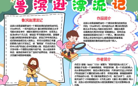 西方文学名著《鲁滨逊漂流记》小报读书阅读word电子模板