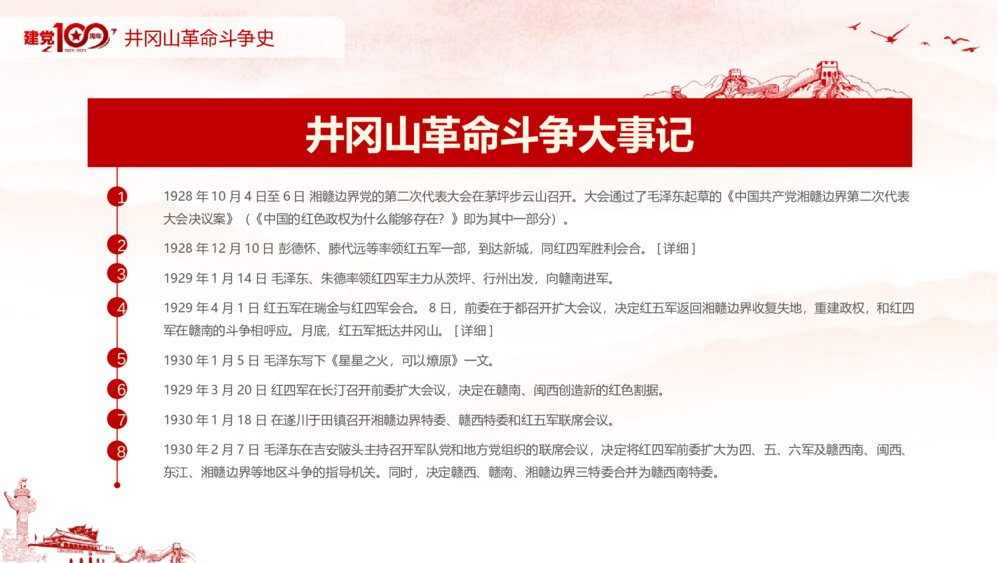 庆祝建党100周年党史学习弘扬井冈山精神PPT课件8