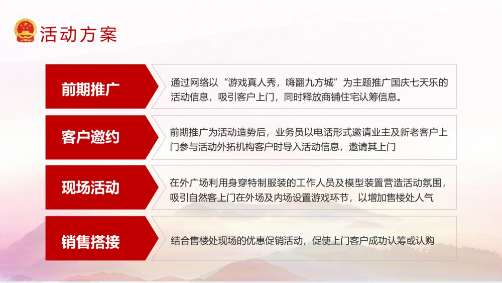 国庆节活动策划方案PPT课件(共22页·含内容文字可编辑修改)6