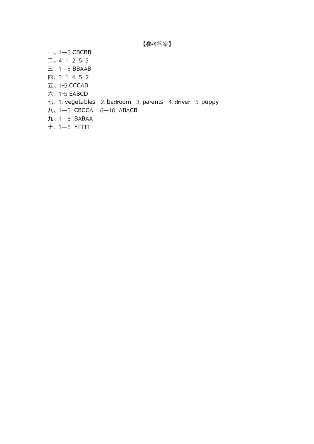 小学英语人教版(PEP)四年级上期末阶段测试卷(3)+参考答案5