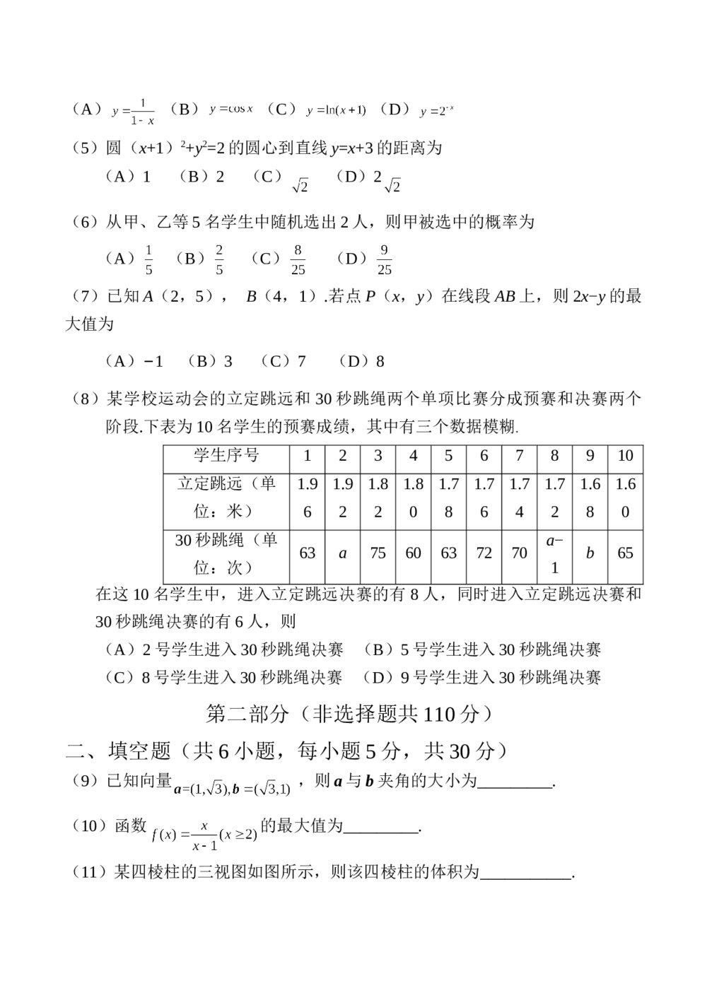 2016年高考（文科）数学试卷+参考答案2