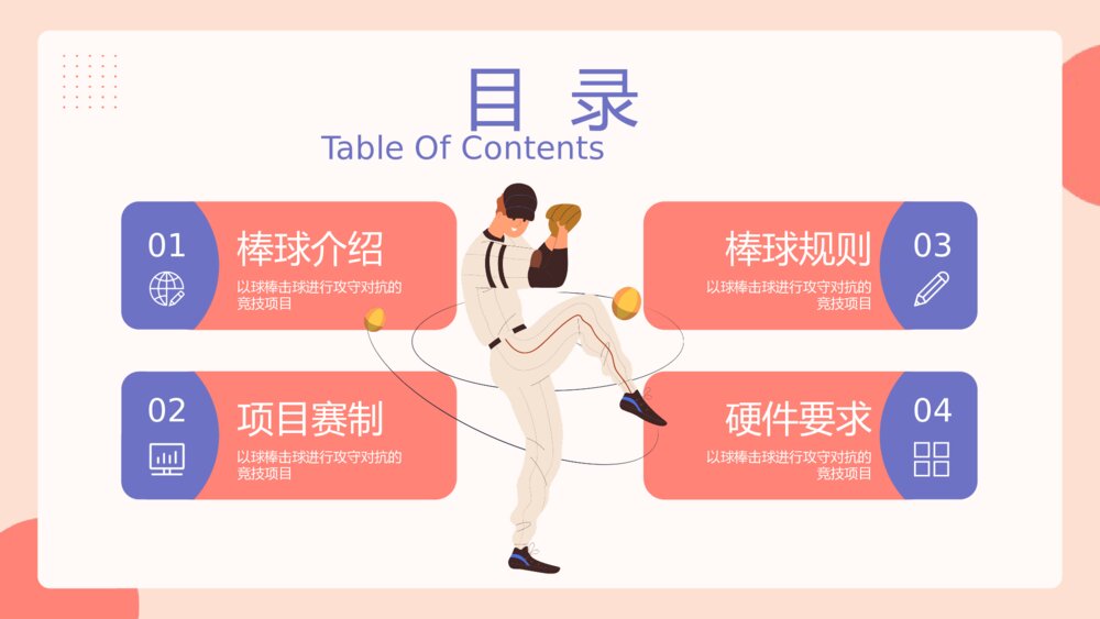 棒球运动知识教育主题PPT课件（带内容）2