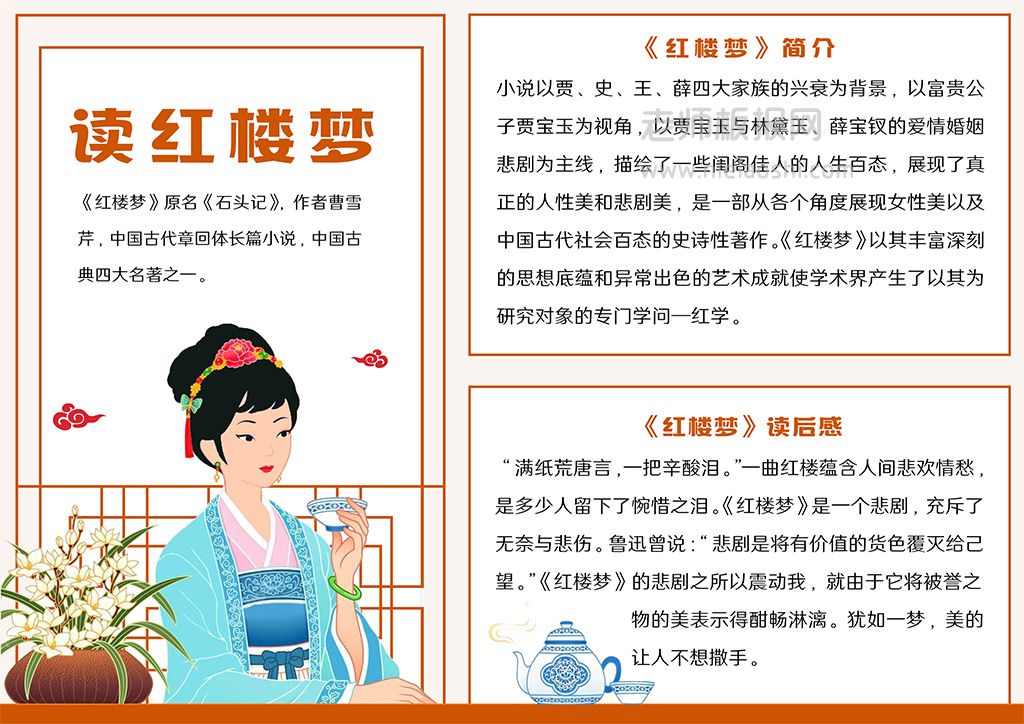 名著导读《红楼梦》读书分享会电子小报word模板A4纸