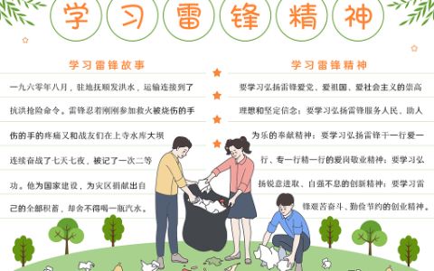 中小学生学习雷锋精神纪念日小报word模板A4纸