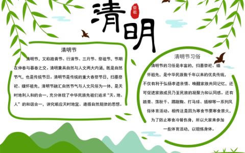 清明节手抄报·学生清明节小报word电子模板(A4纸可编辑修改)