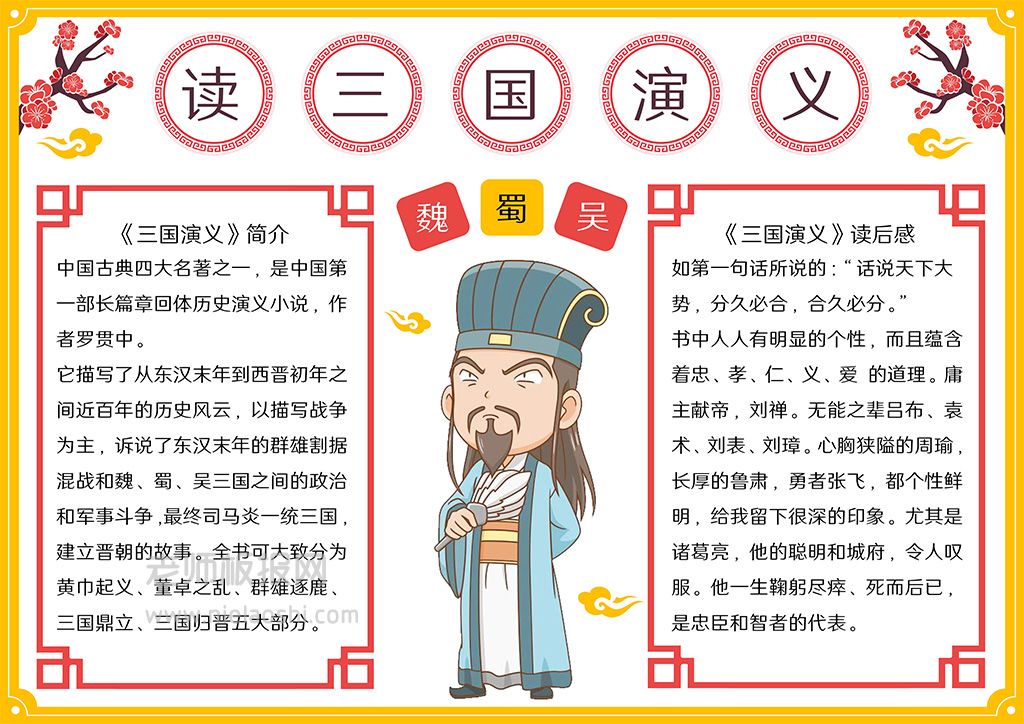 名著《三国演义》读后感电子手抄报word模板下载