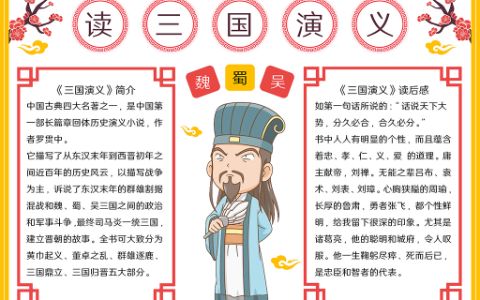 名著《三国演义》读后感电子手抄报word模板下载