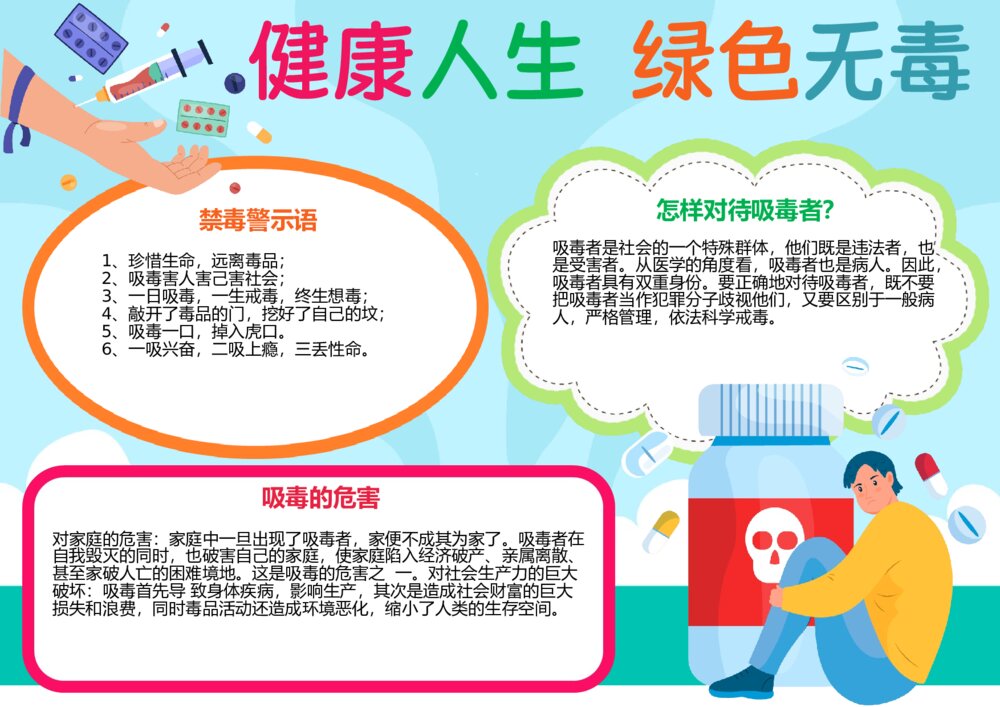 禁毒日电子小报 珍爱生命远离毒品小报A4手抄报word模板